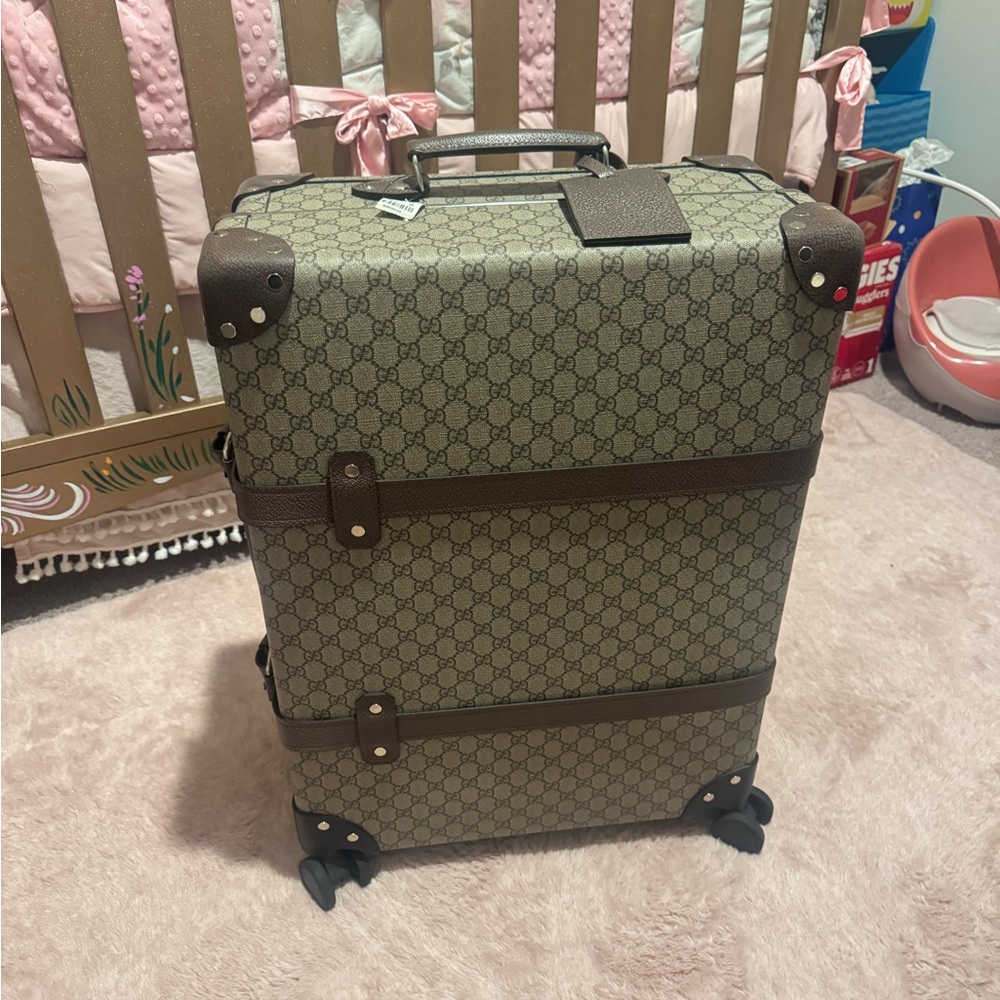 Gucci Beige and Brown Monogram Suitcase / Globe trotter